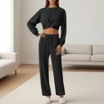 thumbnail image 3 of ShomPort Womens 2PC Matching Set Long Sleeve Crewneck Wrap T-Shirts Drawstring Elastic Waist Loose Pants Going Out Trendy Set, 3 of 3