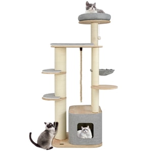 Gymax 63'' Tall Modern Cat Tree w/ Perch Condo Hammock 5,6'' Craquage Posts