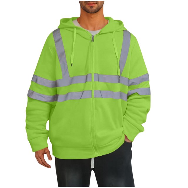 LNWUY Cardigan à Capuche pour Homme à Fermeture Éclair à Manches Longues avec Bandes Réfléchissantes pour l'Assainissement, Veste de Survêtement, Manteau, Veste de Travail Décontractée, Vert G
