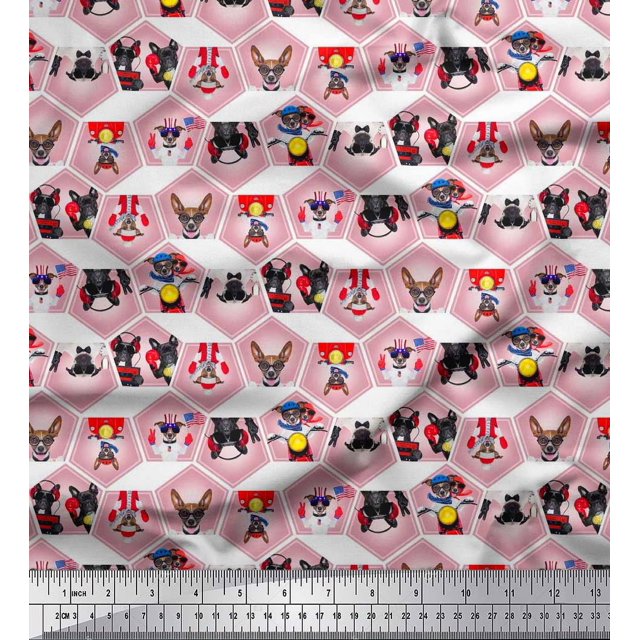 Soimoi Cotton Cambric Fabric Geometric & Dogs Patchwork Printed Craft Fabric by The Yard 56 Inch Wide