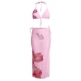 thumbnail image 4 of Maillot de Bain 2 Pcs pour Femme à Fleurs, Bikini Triangle à Ficelles à Dos Nu avec Jupe Moulante de Plage, par-Dessus, 4 of 5