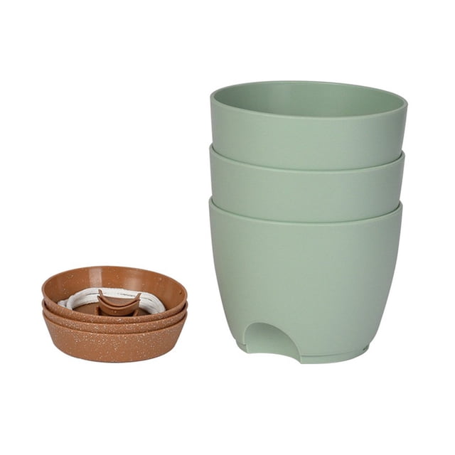 Self Watering Planters 3pcs Plant Pots With Drainage Holes &Pallet Modern Decorative Gardening Containers