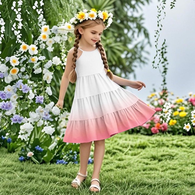 LOVZFMLL Robe d'Été Bohème à Bretelles pour Fillette, Décontractée, Sans Manches, à Étages, Style Camisole, pour 4-14 Ans