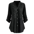 thumbnail image 2 of Leutsin Women Ladies Large Size Button Solid Lace V-Neck Long Sleeve Shirt Blouse, 2 of 3