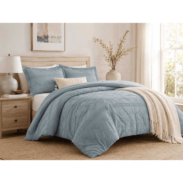 Swift Home Diamond Textured Soft Touch Duvet Cover Set, All Season Bedding with Zipper Closure, Includes Pillow Shams, King, Blue