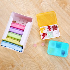 7 Organisateur de Pill Set de pièces 6 Times a Day, Housse hebdomadaire, Organisateur de pilule avec étiquettes, Distributeur de pilules de voyage 7 Jour avec 42 Coparties pour médicaments/vitamine/huile de poisson/Suppléments - Couleurs arc en ciel