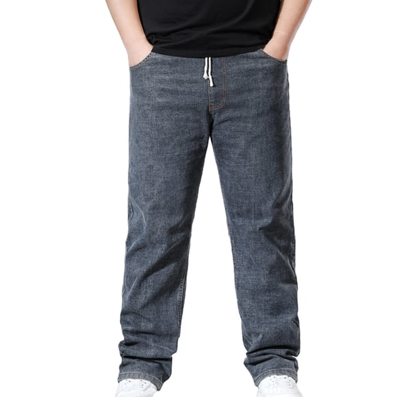 Tauxra Jeans for Men Casual Loose Fit Denim Pants, Mens Fashion Straight Leg Jeans with Pockets, Comfortable Elastic Waist Jean Pants for Daily Wear