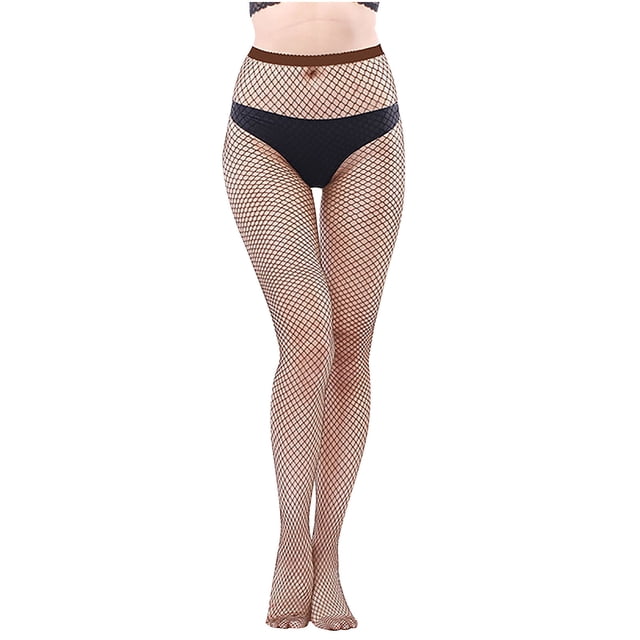 Penkiiy Bas Résille pour Femmes Chaussettes de Mode pour Femmes Couleur Chaussettes Perforées à la Mode Chaussettes en Filet de Pêche Super Élastiques Chaussettes à Bout Fermé en Maille Collants Café