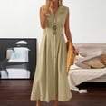 thumbnail image 2 of Amzcrzy Robes pour Femmes Couleur Unie Sans Manches Robes de Printemps Col en V à Boutons Robe d'Été Confortable Robe en Coton et Lin Tendance Col Rabattu Robes Maxi, 2 of 6