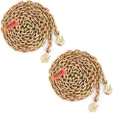 VEVOR Chaîne de Liage de Transport, Limite de Charge Fonctionnelle de 7100 Lb, Attache de Chaîne de Remorquage G80 3/8 Pieds'x20 Pieds avec Crochets de Saisie, Certifiée à Points, Acier au Manganèse avec Revêtement Galvanisé pour Chantier de Construction d'Usine Portuaire, Lot de 2