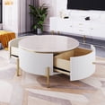 thumbnail image 4 of Table Basse Ronde Moderne de 31,5 Pouces avec 2 Grands Tiroirs, Table d'Appoint de Rangement pour Salon, Blanc, 4 of 7