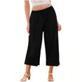 thumbnail image 1 of Yuyuzo Wide Leg Pants for Women High Waist Cotton Linen Drawstring Ruched Solid Color Boho Beach Trousers, 1 of 5