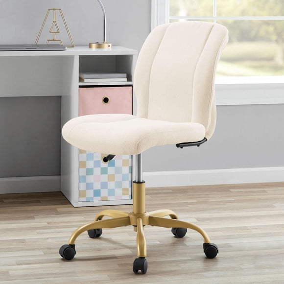 Chaise de bureau sans accoudoir Mainstays recouverte de tissu bouclé, crème