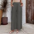 thumbnail image 2 of Sentmoon Wide Leg Pants for Women Solid Color Elastic Waist Plus Size Linen Pants for Women Loose Fit Button Summer Women Trouser Pants with Pocket Beach Must Haves for Working Out and Gym, 2 of 8