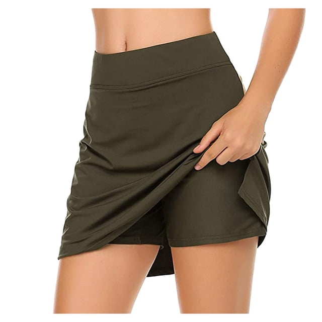 WTXUE Jupes pour Femmes, Jupe de Course pour Jupe-Short Performance Tennis Jupe pour Femmes Légère Sport Jupe Active, Jupe de Survêtement, Vert Armée 2TG