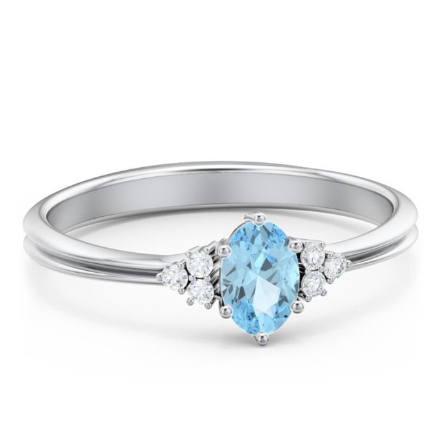 Birthstone Oval Ring with Shoulder Accents - Blue Topaz (December)