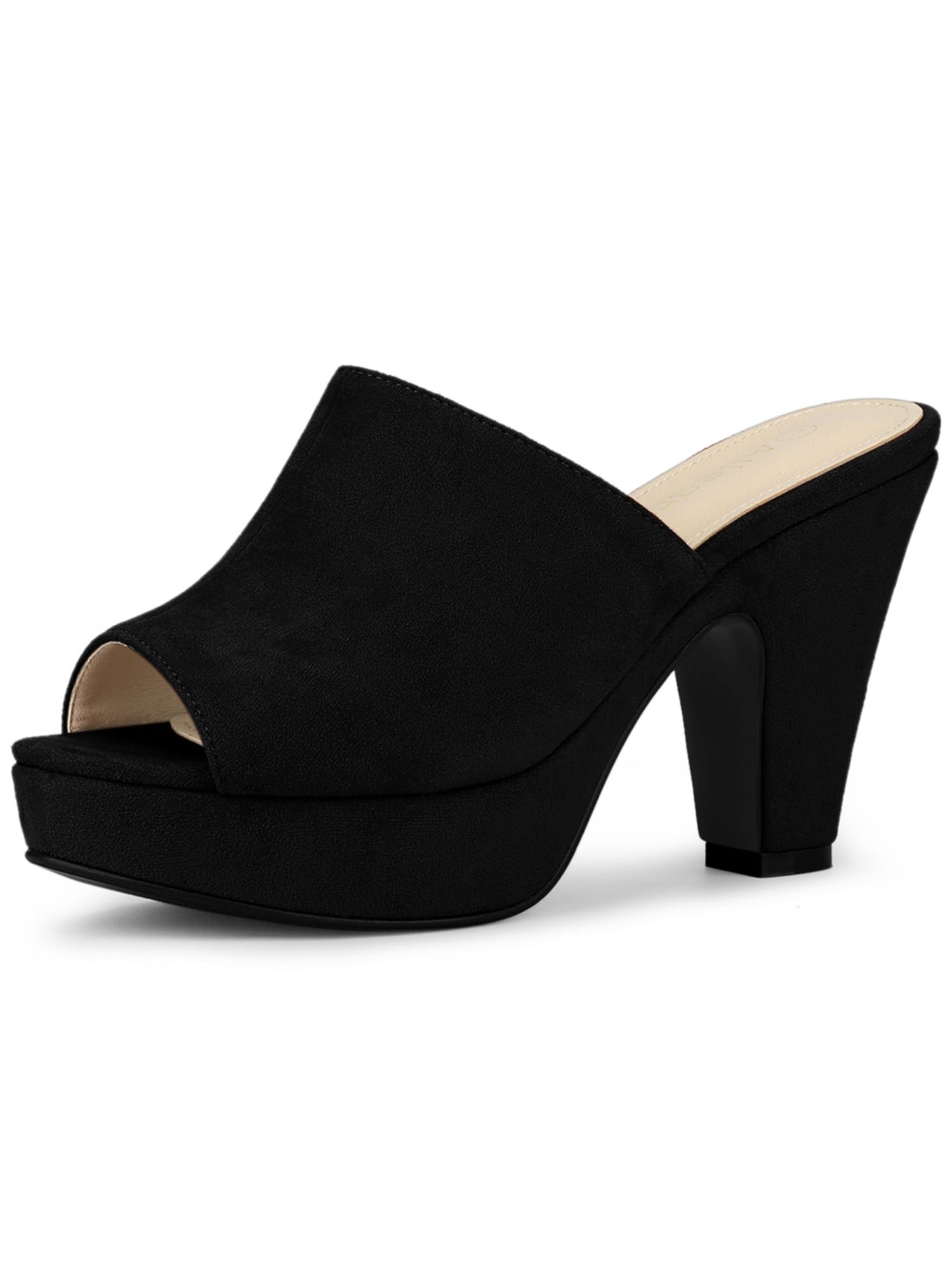 BLISSFUL STEP Women's Shoes Chunky Platform Open Toe Slides Block Heel Sandals Black 9