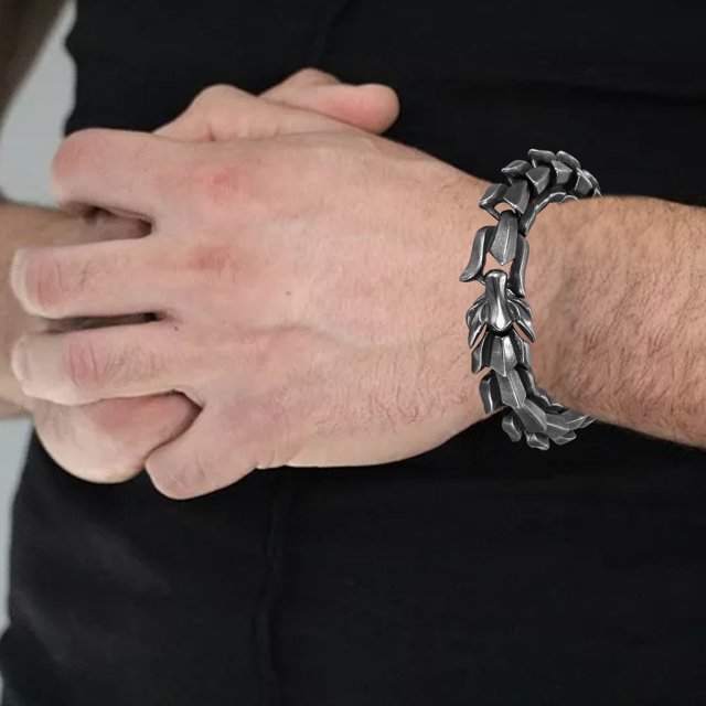maskred Fashionable Gothic Punk Dragon Scale Bangle 48 inches Durable and Striking Black 7.48 Inch 5Set