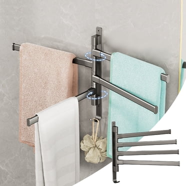 Meitianfacai Swivel Towel Rack Bathroom No Hole Towel Bar Integral Hook Single Pole Bathroom Shelf Storage Shelf(Gray)