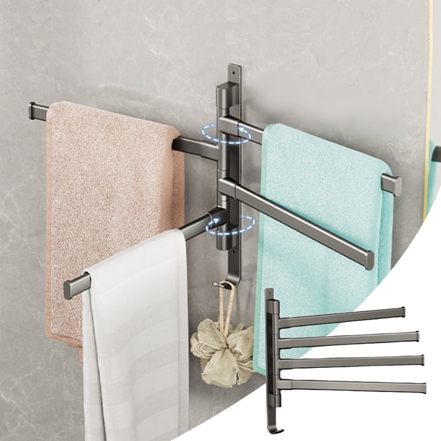 HOZADOIE Storage Rack Storage & Organization Swivel Towel Rack Bathroom No Hole Towel Bar Integral Hook Pole Bathroom Shelf Storage Shelf with 5ml of Glue
