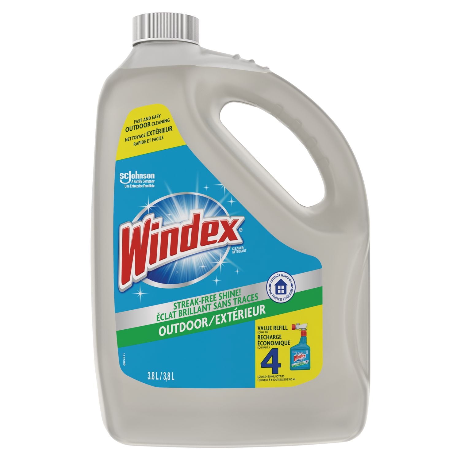 Recharge Windex Nettoyant pour Fenêtres, Verre et Patio Extérieur, 3,8L