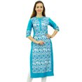 thumbnail image 1 of Phagun Kurta Droite Bleue de Designer pour Femme, Manches 3/4, Kurti Décontractée Imprimée-4, 1 of 3