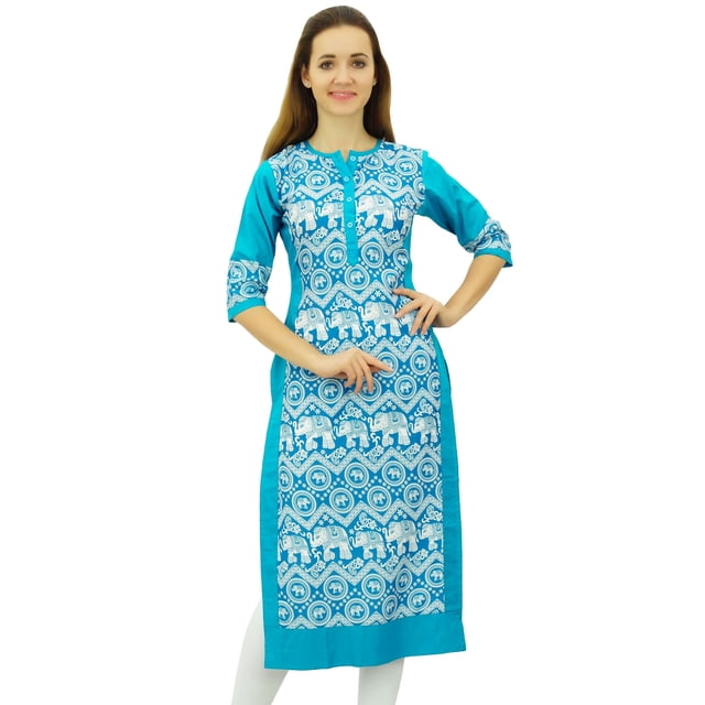 Phagun Kurta Droite Bleue de Designer pour Femme, Manches 3/4, Kurti Décontractée Imprimée-4