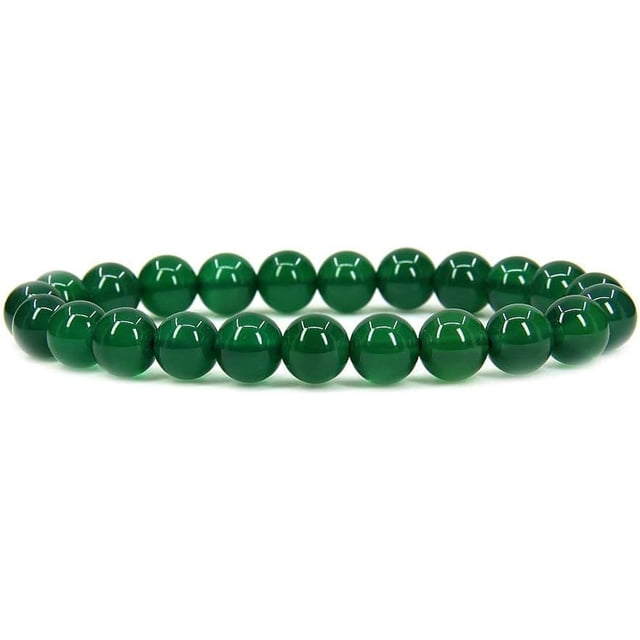 Angelstones Green Agate Gemstone 8mm Round Beads Stretch Bracelet 7 Inch Unisex