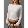 thumbnail image 3 of Faithtur T-shirt Femme Manches Longues Col Rond Uni/rayures Ajusté Automne Mode Urbaine, 3 of 6