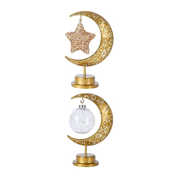 2 Pieces Ramadan Eid Moon Light Lamp Table Centerpieces festival Decorations Star and Ball
