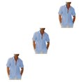 thumbnail image 4 of pitrice Men Shirt Casual Short Sleeve Breathable Replacement Button Down Solid Color Fashionable Home Dating Shirts Top Light Blue M 3Set, 4 of 6