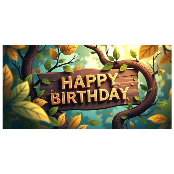 Wooden Sign Style Happy Birthday Banner with Squirrels Flowers and Birds, Forest Themed Background Backdrop, Party Supplies for Birthday Party Photography Props Decorations