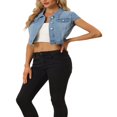thumbnail image 4 of Allegra K Women‘s Summer Denim Jackets Button Down Short Sleeve Cropped Jean Jacket, 4 of 4