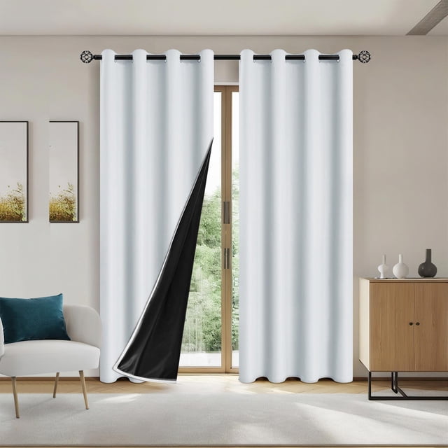 Chmadoxn Home Decor, Polyester Pongee Laminated Light-blocking Curtains Perforated Style Bedroom Concise Sun Protection Curtains Heat-Insulating And Soundproof Curtains Polyester Blackout Curtains