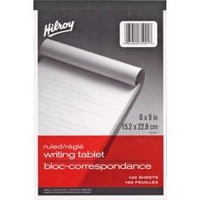 HIL WRITING RULE 6X9 Hilroy social stationery writing tablet notebook with 100 white ruled sheets, 6 by 9 inches, rigid back for writing support, suitable for office or school use as a memo notepad or scratch pad.