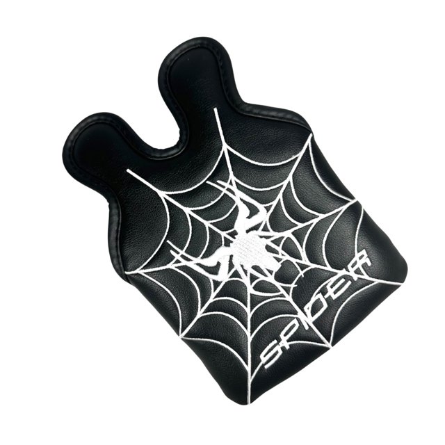 Spider Embroidery Pattern Golf Putter Cover PU Leather Large Mallet Golf Head Cover Magnetic Closure Golf Head cover Black Double buckle