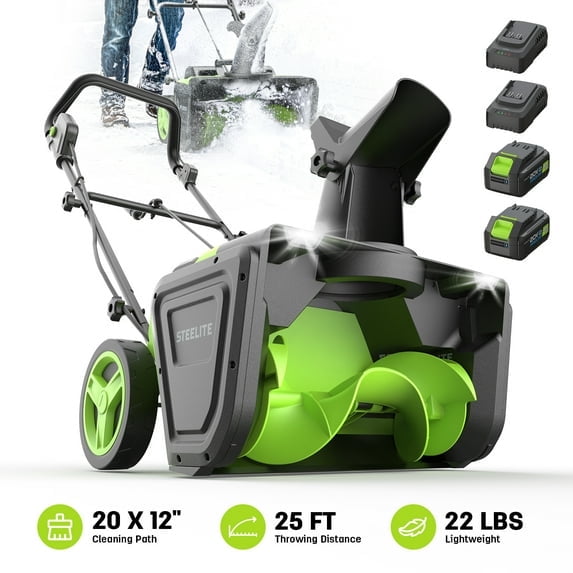Steelite Souffleuse à Neige Sans Fil 2x21V, Chasse-Neige 20 Pouces avec Moteur Sans Balais, Machine Électrique de Déneigement 850 Lb/min avec 2 Batteries 4,0 Ah et Chargeur