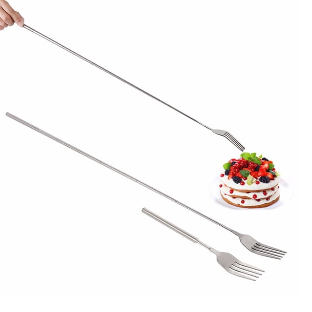 Birdeem Extendable Long Handle Fork, Stainless Steel Telescopic Long Handle Fork, Extendable Long Handle Fork Bbq Dinner Fruit Dessert for Barbecue Tableware