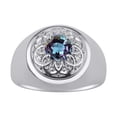 thumbnail image 1 of RYLOS Men's Rings 14K White Gold Designer Gypsy 7MM Round Gemstone & Diamond Ring Alexandrite June Birthstone Rings Size 10, 1 of 7