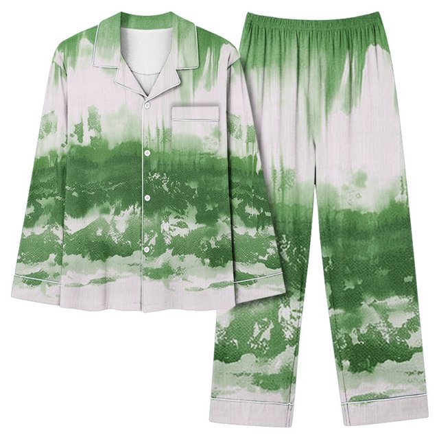 MeetoTime Pyjama d'Automne pour Femme, Ensemble 2 Pcs, Haut à Manches Longues Boutonné et Pantalon, Tenue de Nuit