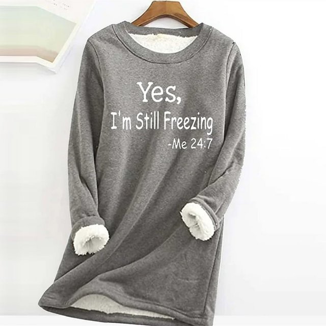 Sweat-Shirt d'Hiver en Peluche Chaud Doublé en Sherpa pour Femmes Col Rond Pull Tunique - Je Suis Encore Froid - Sweat-Shirts Mignons pour Adolescentes Grande Taille