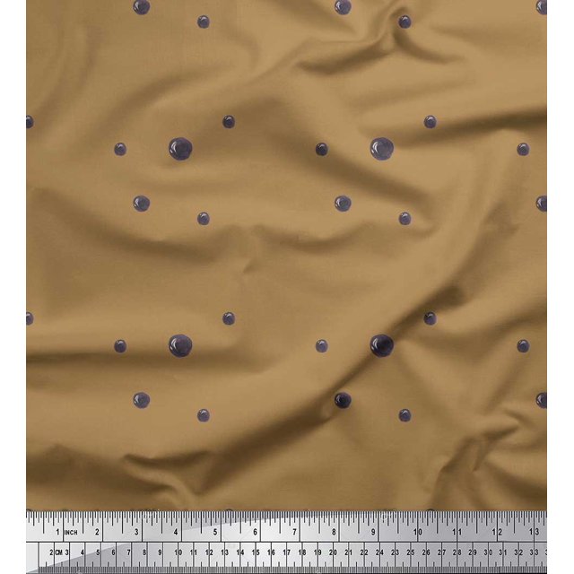 Soimoi Brown Rayon Fabric Brush Stroke & Dots Abstract Print Sewing Fabric Yard 42 Inch Wide