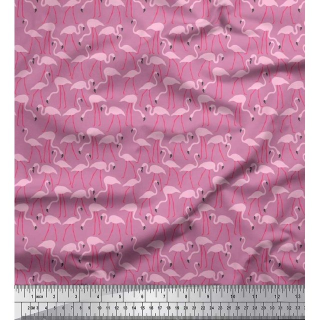 Soimoi Moss Georgette Fabric Flamingo Bird Fabric Prints By Yard 42 Inch Wide