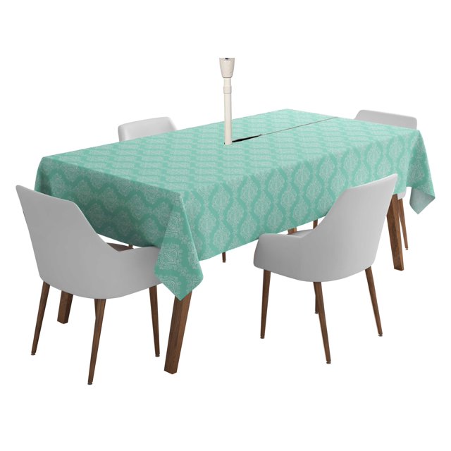 Vargottam Indoor/OutdoorTablecloth58x58 Inch SquareTablecloth with Umbrella Hole and Zip- Waterproof PatioTableCloths- TableCovers for Backyard RectangularTable- Aquamarine