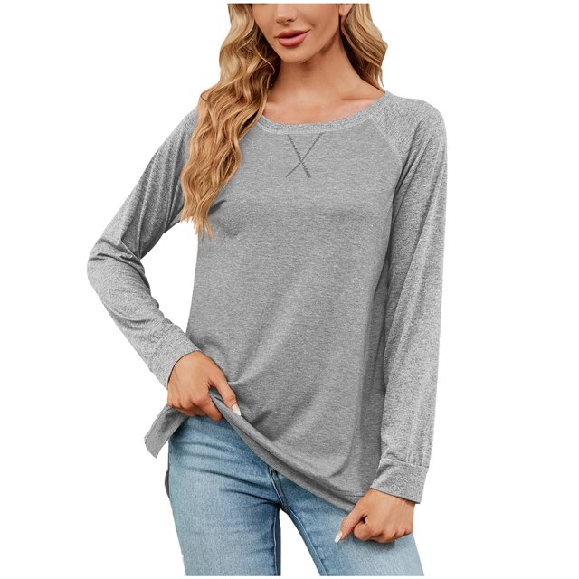 Timegard Hauts pour Femmes à Rayures Col Rond Manches Longues T-Shirts Basiques Automne Décontractés Amples Confortables Hauts