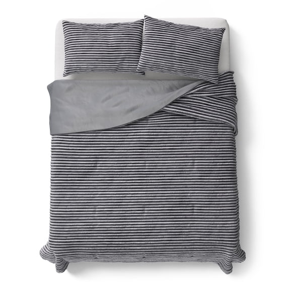 Ensemble de couette Mainstays Kids en velours côtelé pelucheux uni gris, format grand lit (Full/Queen), 3 pièces