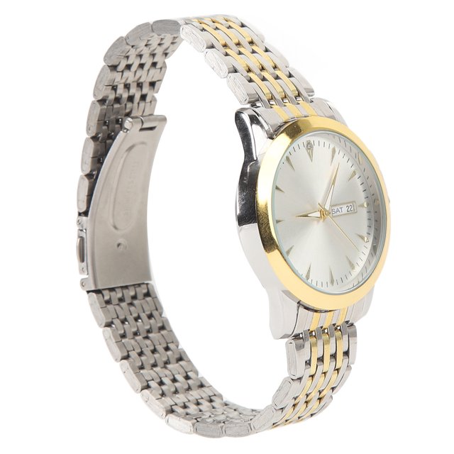 Montre pour Homme à Quartz, Double Date Élégante Classique à Quartz en Acier Inoxydable, Montre Habillée Commerciale