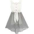 thumbnail image 1 of Robe Fille Dentelle à Chiffon Rayée Noir Blanc Taille Nouée 7 Ans, 1 of 5