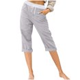 thumbnail image 2 of DPTALR Women's Elastic Waist Summer Solid Casual WithPockets Outing Pants Capris, 2 of 6
