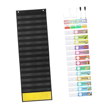 Abbracc Horaire Quotidien Tableau de Poche Mural 15+1 Pochettes Graphiques Éducatifs Apprentissage Noir